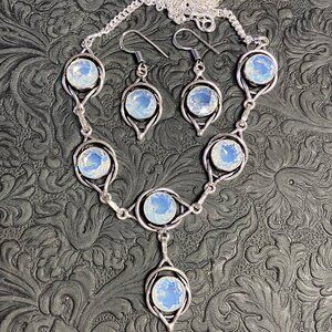 Opalite Celtic Witchy Fairy Core Knot Necklace and Earring Jewelry Set